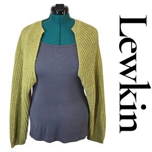 Lewkin Olive Green Ribbed Knit Cropped Shrug Bolero Cardigan Made in Korea